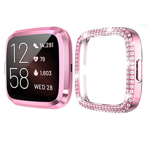 iHYQ Case for Fitbit Versa,Soft TPU Plated Screen Protector Cover Scratch-Proof All-Around Protective Bumper Shell for Fitbit Versa Smartwatch Accessories, Pink Gold