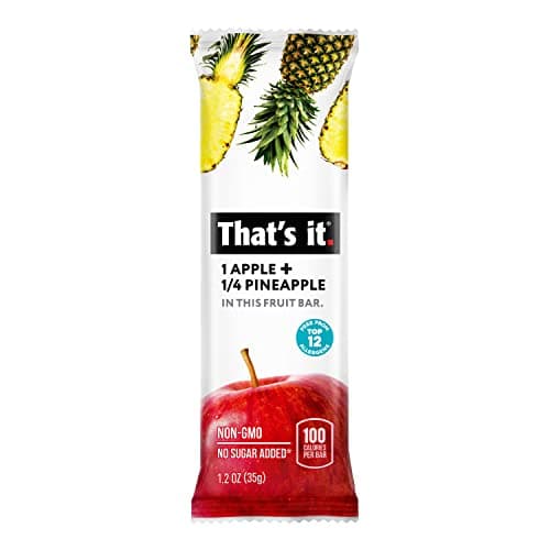 That's it Apple + Pineapple 100% Natural Real Fruit Bar, Best High Fiber Vegan, Gluten Free Healthy Snack, Paleo for Children & Adults, Non GMO Sugar-Free, No Preservatives Energy Food (12 Pack)