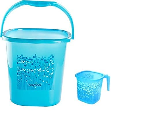 Plastic Bucket and Matching Mug, Blue, 25 L