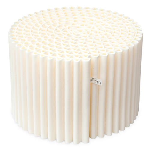 The Leggero Pouffe: more than just a simple seat; it's also a coffee table, night stand, footstool or ottoman (not the storage type). Perfect for outdoors, too — it's weatherproof. Diam. 55 cm, H. 36 cm. Colour: warm creamy white