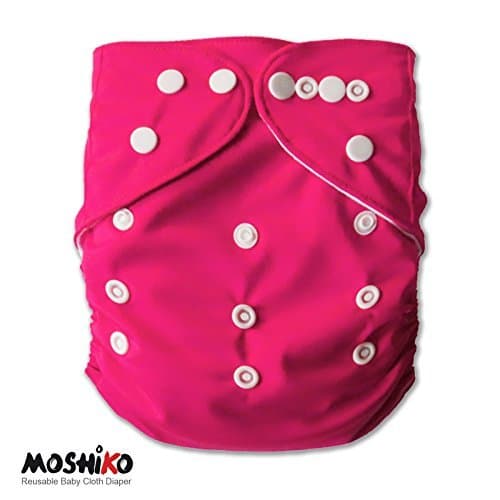 Reusable and Washable Pocket Baby Cloth Diaper Nappy by Moshiko (1 Diaper Cover + 1 Free Insert) - All in One Size with Adjustable Snaps Fits Babies from Newborn Thru Toddlers!