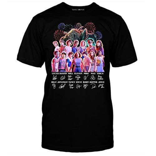 Kozmoz Studio Stranger Kids Things Fan Movie T Shirt Signature of Characters Gift Men T-Shirt (S, Black)
