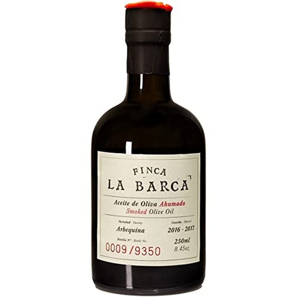 Finca La Barca | Smoked Arbequina | Extra Virgin Olive Oil | Extremadura Spain | Finishing & Drizzling Salad, Meat, Soup, Pizza | 8.45 Fl Oz (250 ml)