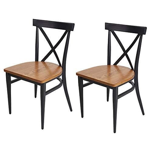 DporticusDining Room Chairs Set of 2 Black Metal Dining Chair Stackable Kitchen Chairs W/Solid Wood Seat & Metal Legs Indoor for Room Restaurant Commercial and Outdoors