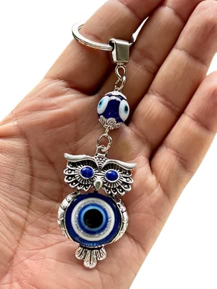Blue and Silver Color Evil Eye Keychain For Bike/Car for Diwali Gift With Key Ring Anti-Rust (Pack Of 1)