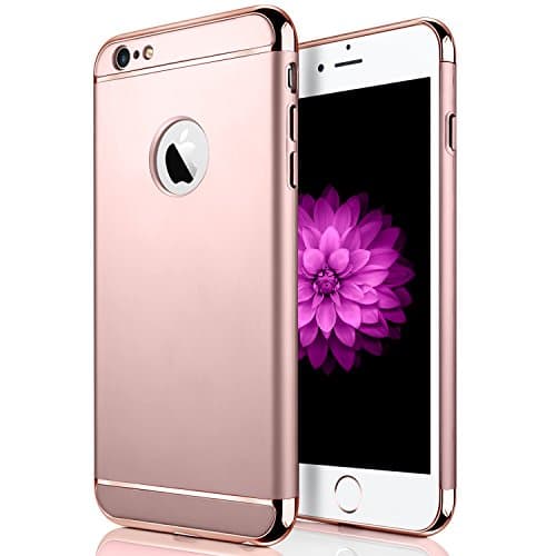 iPhone 6/6s Plus Case, Seekfull Ultra Thin 3 in 1and Slim Hard Shockproof Case Coated Non Slip Matte Surface with with Tempered Glass Screen Protector for Apple iPhone 6/6S Plus (5.5'') (Rose Gold)