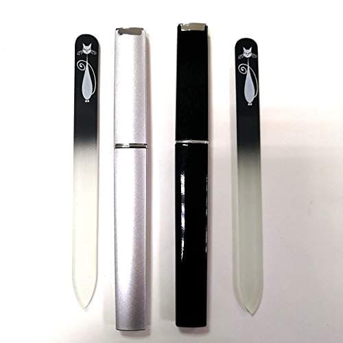 Premium Crystal Glass Nail Files Manicure Set, Professional Double Sided Pedicure Files - Best Glass Nail Files for Natural Nails - 2PCS (Black Cat & White Cat)
