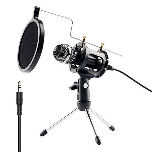 Youcink Condenser Microphone, Plug & Play Home Studio Microphones for Recording, PC, Computer, Podcasting, Mini Desktop MIC Stand dual-layer acoustic filter with Audio Y Splitter