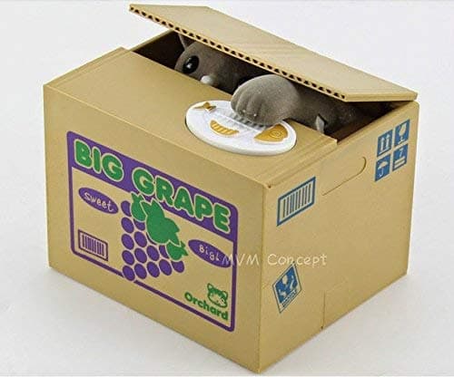 eSmart Chatora Cat Itazura Piggy Bank Automated Cute Cat Paw Hand Monster Stealing Coin Savings Box … (Grey Kitty Bank)