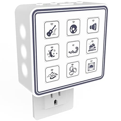 Plug-in Nightlight White Noise Sound Machine - Relaxing Sleep Therapy for Adults & Baby w/9 Natural Sound Settings, Auto Timer, Headphone Jack & USB Cord - Portable for Home & Travel (White)