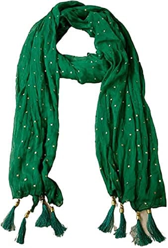 kalpit creationsWomen's Nazmin Chiffon Printed Dupatta With Golden Dots And Hangings