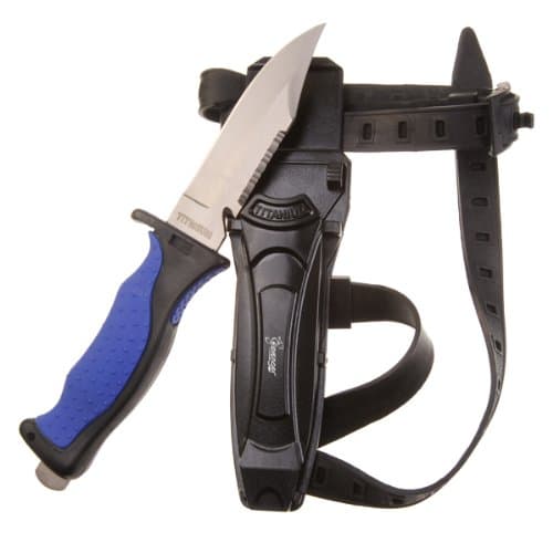 Seavenger Titanium Knife & Knife Strap for Scuba Diving / Snorkeling Diver (4 3/8" Blade) Sharp Tip
