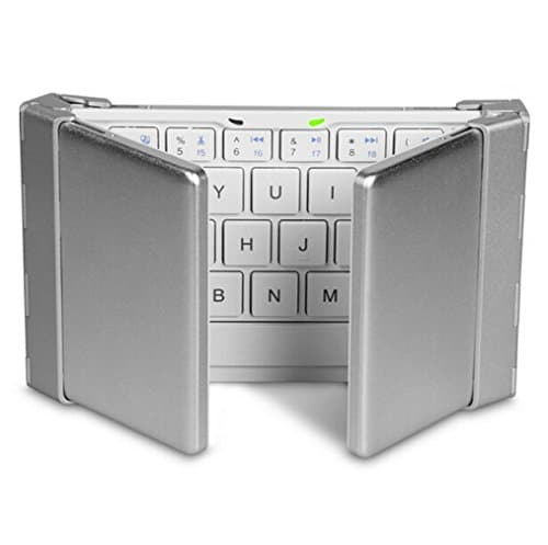 Intelligent Switch Mini Travel Bluetooth Folding Keyboard 3.0 Universal Wireless Pocket Keyboard Aluminum Portable Foldable Bluetooth Keyboard + Bag Case for Tablet Computer / PDA / Handheld Device （Silver）
