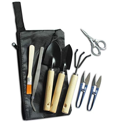 KNASI Bonsai Tools Kit, Succulent Garden Hand Tools for Women and Man, Miniature Indoor Gardening Set 8 pcs in a Bag -Include Pruner, Fold Scissors, Mini Rake, Bud, Cleaning Brush & Leaf Trimmer