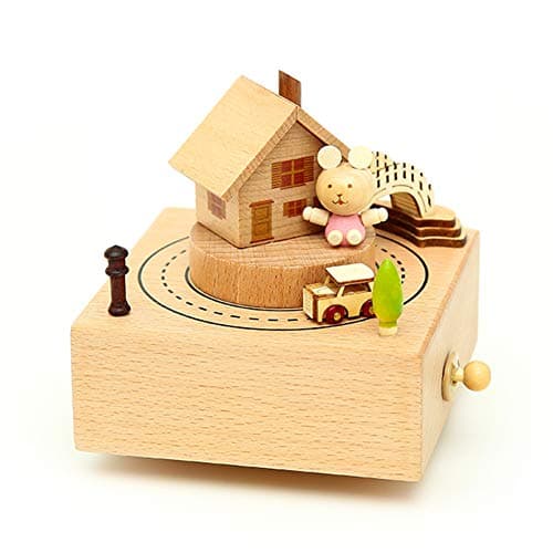 SAIrch Wooden Music Box,Clockwork Drive Christmas Rotating Musical Box,Present for Lover Friends and Children-Plays The Canon Song