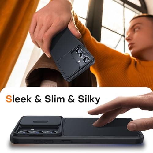 TAURI Kickstand for Samsung Galaxy S24 Case with Camera Cover, [Rugged Drop Protection] [Slide Camera Cover], Hard Back Soft Edge Phone Case for Samsung Galaxy S24 Case-Titanium Black