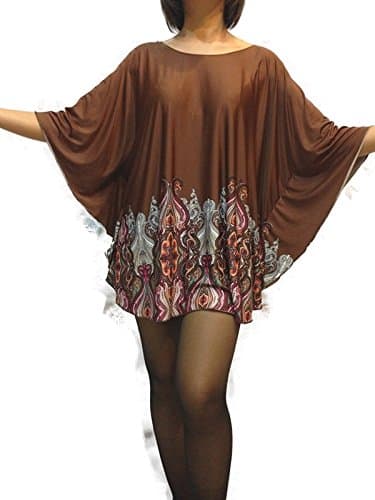 The Sisters Women Brown Print Bat Wing Blouse Mini Short Dress Plus Size 2X 3X 18 20 22 24