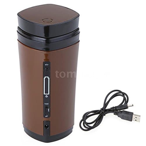 Rechargeable USB Heating Self Stirring Auto Mixing Tea Coffee Cup Mug Warmer Lid - Brown