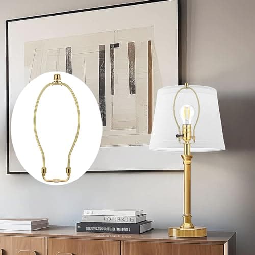 9 Inch 2 Set Brass Lamp Harp Holder with Lamp Finials and Standard Saddle Base Detachable Heavy Duty Metal Horn Frame Lampshade Bracket for Table and Floor Lamp