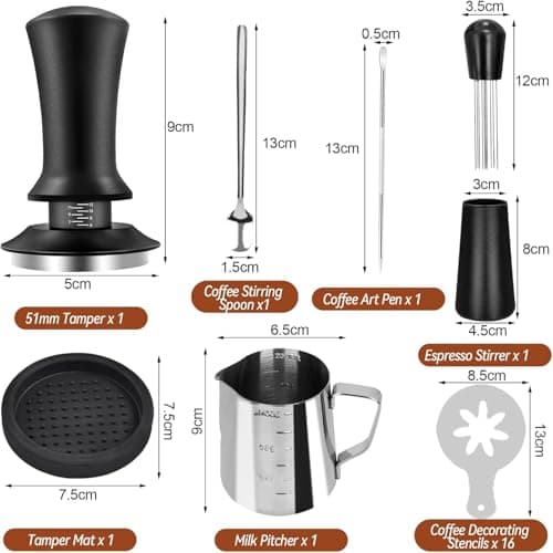 22 PCS Espresso Accessories,Coffee Espresso Tamper Set, Barista Kit - with 58mm Espresso Tamper,WDT Tool, Coffee Stirrer, Frothing Pitcher, Latte Art Pen, Tamper Mat and 16 Coffee templates (58mm)
