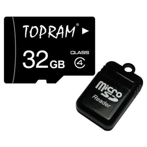 TOPRAM 32GB Class 4 MicroSDHC Card 32G C4 MicroSD SHDC with SD Adapter and R11 Micro USB Flash Card Reader / Writer