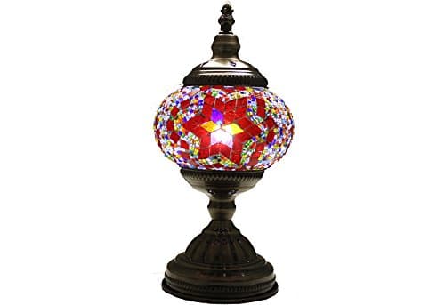 SUFI Mosaic Desk Lamp Handmade Turkish Moroccan Glass Table Desk Bedside Lamp Light Vintage Stained Glass (Red)