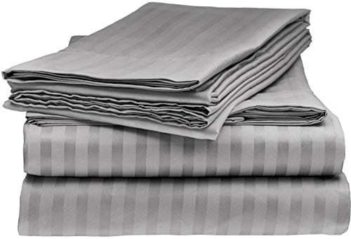 Elegante 1800 Premier Series Striped 4pc Queen Bed Sheet Set, Grey