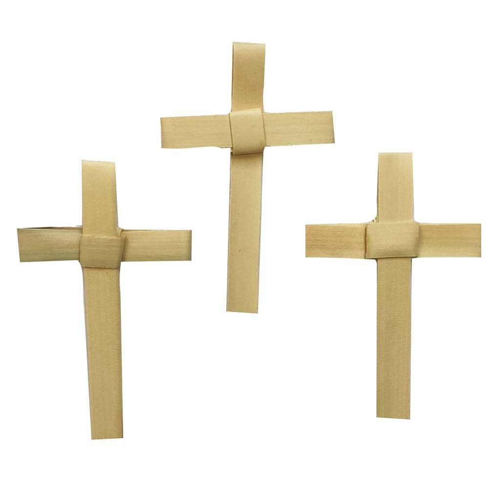 F.A. Dumont Hand Made Mini Palm Sunday Palm Crosses - Pack of 50-3"" Tall, Tan/Yellow