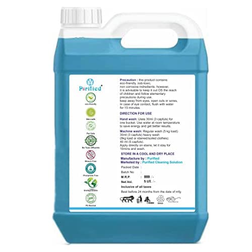 purified Liquid Detergent 5 Liter, Detergent Suitable for Top-Load and Front Load Machine and Hand Wash | Concentrated Laundry Liquid Lavender Liquid Detergent (5000 ml) (blue)