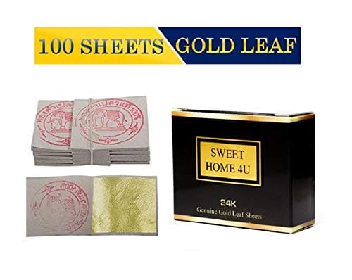 Sweet Home 4U Edible Gold Leaf Sheets Size 1.18" x 1.18" 24K Gold Leaves For Cakes Golden Leaf Foil Food Cake Decorations Paper Home Decor Spa Art Kit Paint Crafts Work Adhesive, Gold Loose Flakes