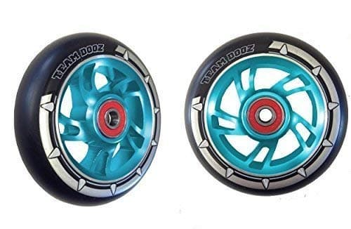 Team Dogz PAIR of Pro Swirl Scooter Wheels 100mm - Green Alloy Core, Black PU