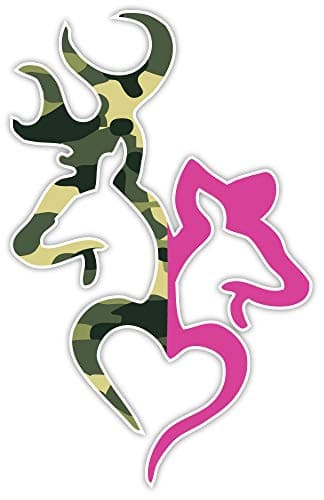 Camo Buck and Pink Doe Heart Deer Camouflage Sticker Decal 4" x 6"