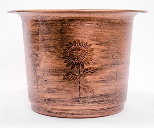 Faded Sunflower Design Rugged Rustic Country Look Plastic Planter 12X8" Flowerpot for Indoor, Outdoor, Garden, Patio, Office Ornaments, Home Decor, Long Lasting Reusable, Lightweight (Copper)