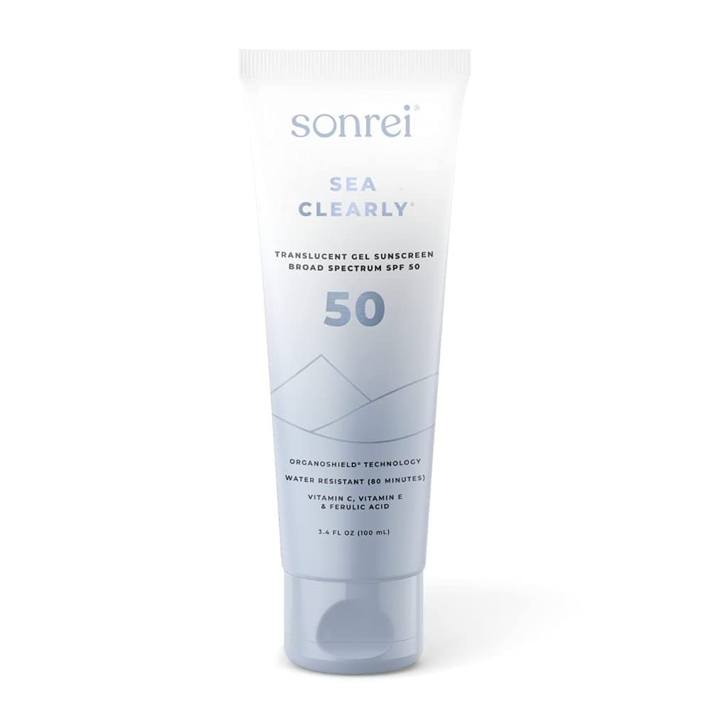 - Sonrei Sea Clearly Premium SPF 50 Clear Face and Body Organoshield Sunscreen Gel | UVA, UVB & Antioxidant Enriched, Water Resistance, UV Protection, Vegan, GMO & Gluten Free - 3.4 Fl Oz (Pack of 1)