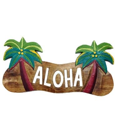 Hawaii Aloha 15” L x 6.5” W Wood Painted Palm Trees Decorative Wall Hanging Sign