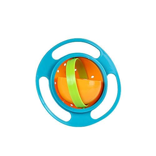 Xeminor 1pcs Magic Gyro Bowl 360 Degree Rotate Spill-Proof Bowl with Lid Plastic Creative Dishes Practice Feeding Bowls for Kids (Green)