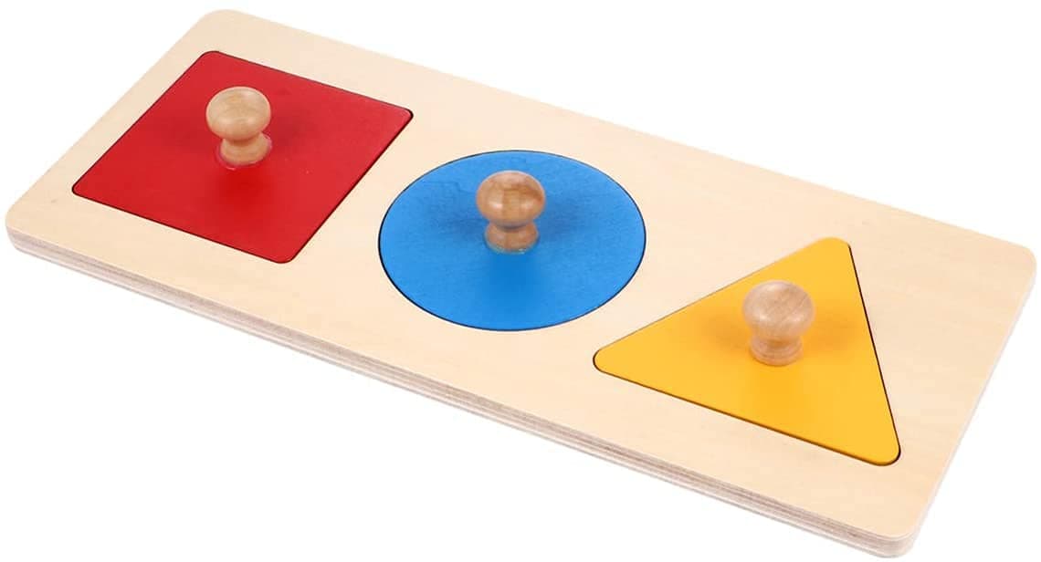 Baby Wooden Geometric Shape Puzzles, Montessori Matching Jigsaw Wood Knob Puzzle Peg Board Color Match Learning Teaching Educational Toy 1 2 3 4 Years Old Gift for Toddler Preschool (Tricolor Boards)2
