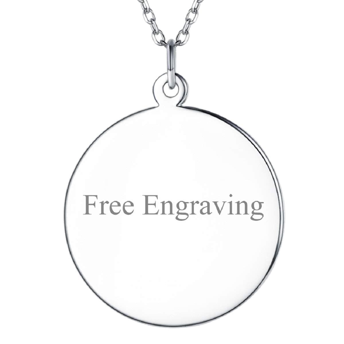 Custom Initial Disc Necklace 925 Sterling Silver Minimalist Personalized Circle/Heart Pendant Text Engravable with Name/Date/Locations Medal Necklaces for Men Women