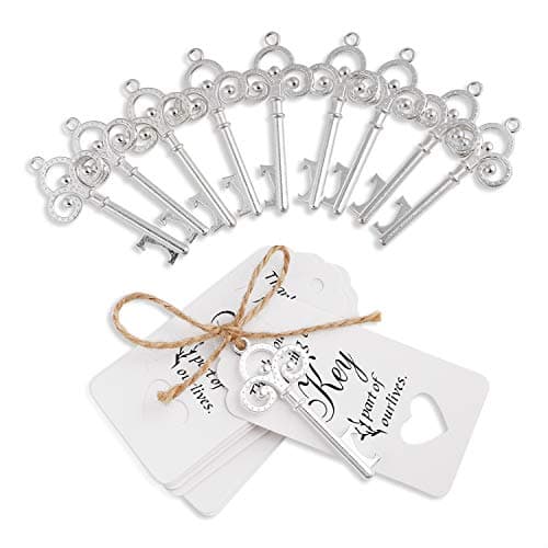 HGFLMR YIMIL Skeleton Key Bottle Opener with Tag Card Wedding Favors Gift for Guest. Pack of 24 Sets.(Silver)