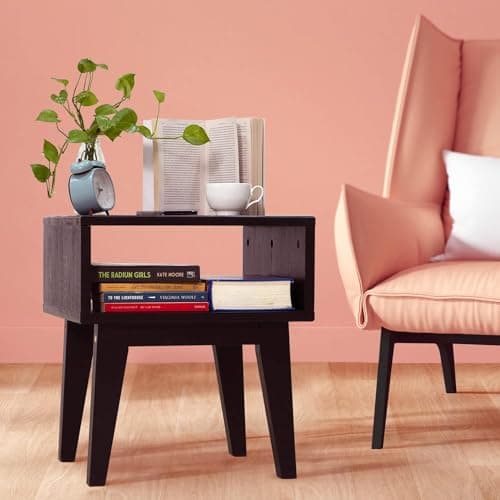 Craftsline Wooden Bedside Table for Bedroom | Wooden Nightstand Lamp Table (Black)