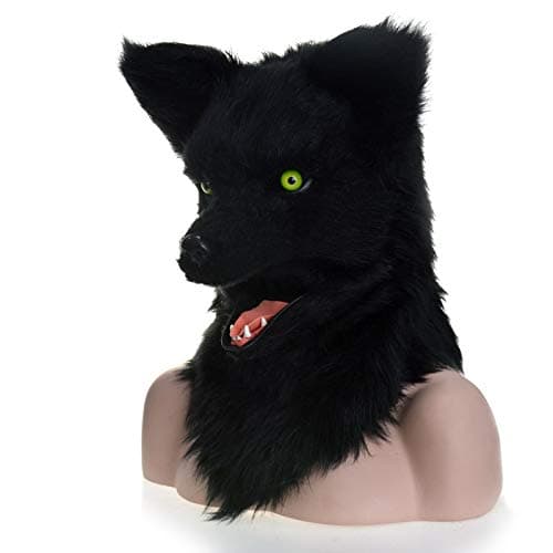 CAIYAN Factory Direct Popular Series Fursuit Carnival Mobile Mask Plush Black Wolf Simulation Animal Mask ( Color : Black , Size : 25*25 )