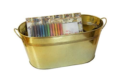 Utility Metallic Tin Buckets Tin Plate Organisers (40 X 17 Cm, Gold)