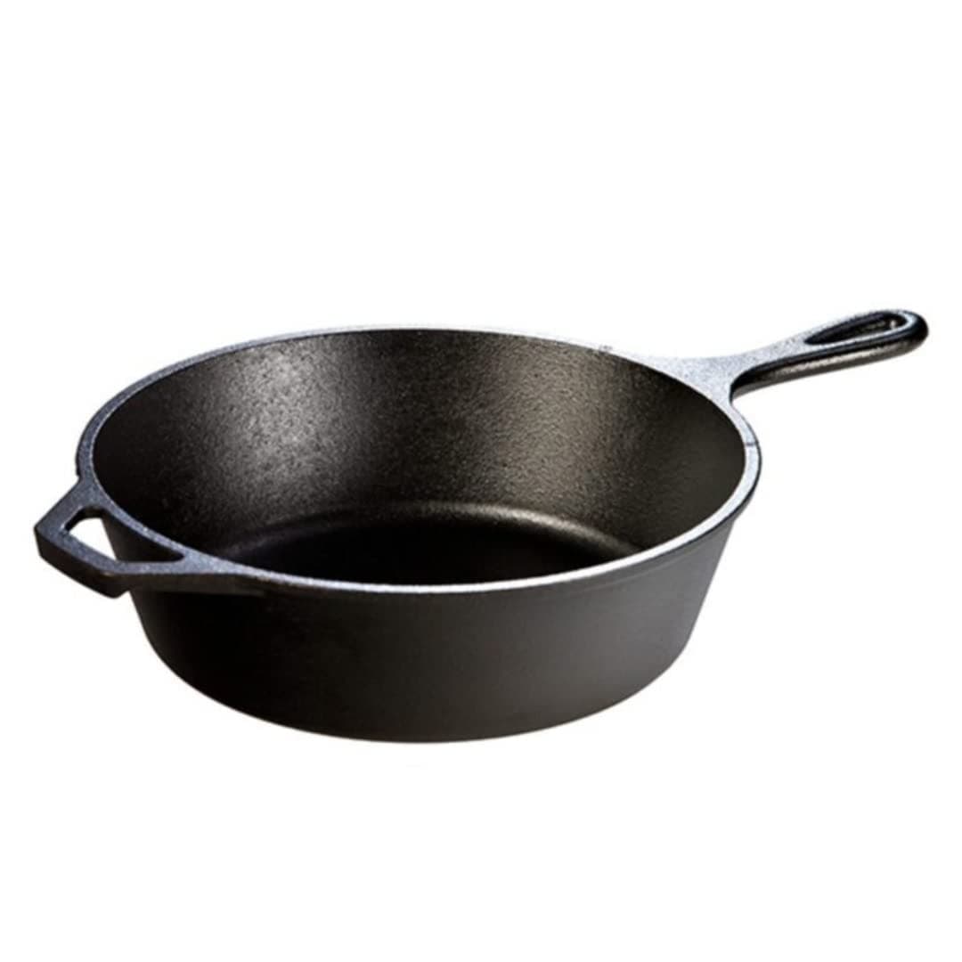 Lodge 3 Quart Pre-Seasoned Cast Iron Deep Skillet - Signature Teardrop Handle & Assist Handle - Use in the Oven, on the Stove or Grill, or Over a Campfire - Use to Sear, Sauté, Bake, Broil, Braise, Fry, or Grill - Black