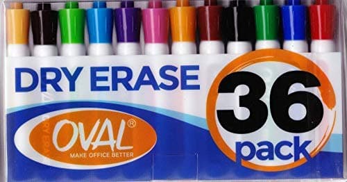Dry Erase chisel tip Marker Pen, Oval（36 Bulk Pack） 12 assorted Colors WhiteBoard markers