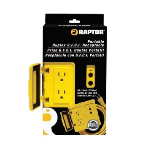 RAP32002 6', 12/3 SJTW 15Amp 2 Outlet Portable GFCI Junction Box, NA