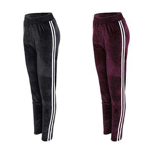 VR7Velour Trousers for Women UK Pack of 2 Comfortable Gym Velvet Sweatpants Activewear Joggers Velvet Tracksuit Bottoms Ladies Jogging Loungewear Winter Yoga Pants High Waisted Soft Leggings