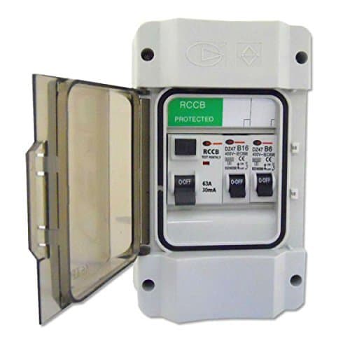 Garage Consumer Unit with 63a/30mA RCD & 1x16amp & 6amp MCB's IP55 by Lewden