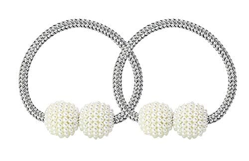 WINSHEA 2 Pcs Magnetic Curtain Tiebacks Curtain Clips Rope Holdbacks Curtain Holder Buckles (Silver Grey)