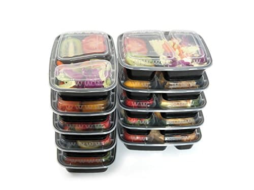 Meal Prep Containers 3 Compartment-20 Pk Food Storage Container with Lids for Portion Control-Plastic Bento Box Lunch Box Set,Reusable,Microwave Dishwasher,Freezer Safe with 20 Sporks(36ounce)