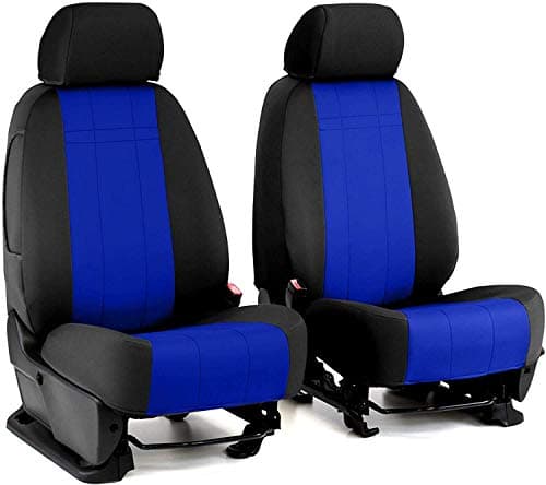 Front Seats: ShearComfort Custom Neoprene-Style Seat Covers for Toyota Tacoma (2016-2020) in Black w/Blue for Buckets w/Adjustable Headrests